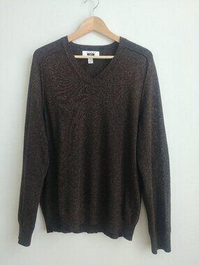 Joseph Abboud XL Men's V neck sweater wool silk blend flecked dark brown